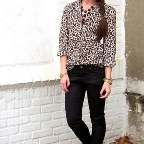 J. Crew Factory Animal Print Button Down - Picture 1 of 8